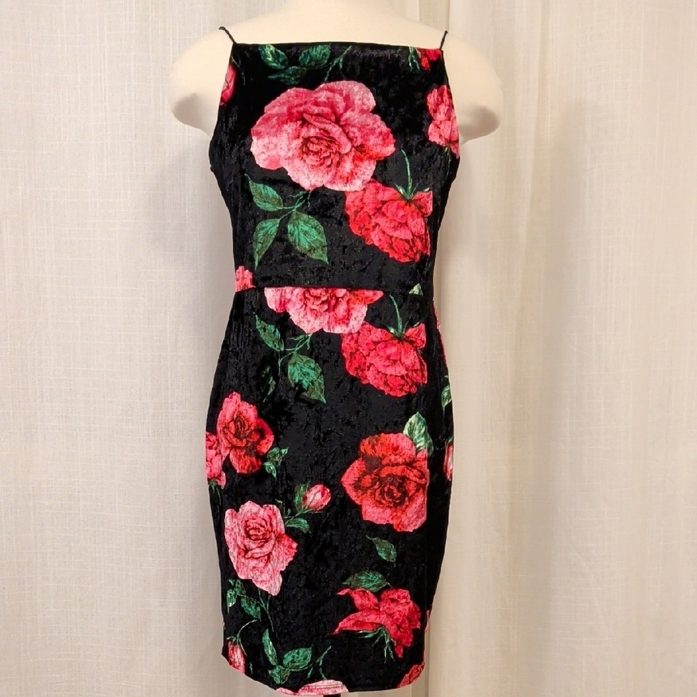 Floral Crushed Velvet Party Dress - Stretchy